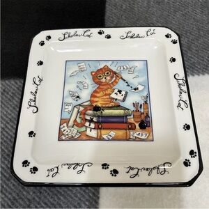 Plate/Trinket Dish With Cat Kitten Ceramic Pottery Dresser Decor Made in Italy